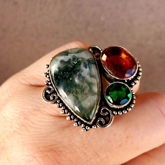 New Huge Moss Agate and Citrine 925 Silver Ring. - Picture 6 of 16